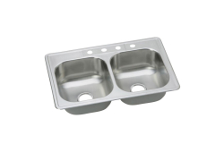 Elkay DSE233224, 33" x 22" x 8-1/16" Equal Double Bowl Drop-in Sink, 4-Hole, Stainless Steel, Dayton Collection
