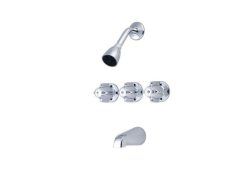 Central Brass 80868Z, Three-Handle Tub and Shower Set with Tub Spout, 8" Center, Ceramic, 2.5 gpm