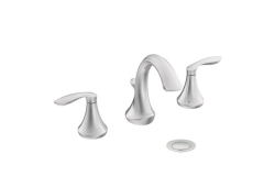 Moen T6420, Two-Handle Widespread High Arc Bathroom Faucet, 8" - 16" Center, Chrome, 1.5 gpm, Eva Collection