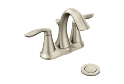 Moen 6410BN, Two-Handle Centerset Bathroom Faucet with Metal Pop-Up Drain, 4" Center, Brushed Nickel, 1.5 gpm, Eva Collection