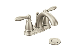 Moen 6610BN, Two-Handle Centerset Bathroom Faucet with Metal Pop-Up Drain, 4" Center, Brushed Nickel, 1.5 gpm, Brantford Collection