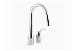 Kohler K647-CP, Single-Handle Kitchen Sink Faucet with Pull-Down Spout, Chrome, 1.5 gpm, Simplice Collection