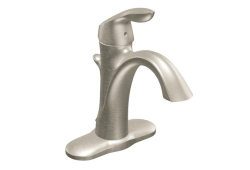 Moen 6400BN, Single-Handle Centerset Bathroom Faucet with Metal Pop-Up Drain, 4" Center, Brushed Nickel, 1.5 gpm, Eva Collection