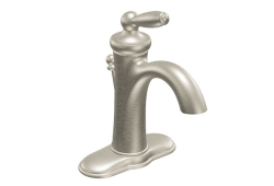 Moen 6600BN, Single-Handle Centerset Bathroom Faucet with Metal Pop-Up Drain, 4" Center, Brushed Nickel, 1.5 gpm, Brantford Collection
