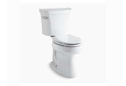 Kohler K3979-0, Comfort Height Two-Piece Toilet with Class Five Flush Technology and Left-hand Trip Lever, White, Elongated, 1.6 gpf, Highline Series