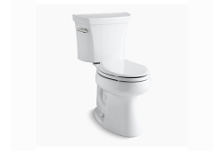 Kohler K3977-0, Comfort Height Two-Piece Toilet with Class Five Flush Technology and Left-hand Trip Lever, White, Round-Front, 1.6 gpf, Wellworth Series