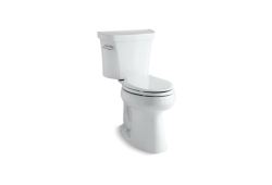 Kohler K3889-0, Comfort Height Two-Piece Toilet with Class Five Flush Technology and Left-hand Trip Lever, White, Elongated, 1.28 gpf, Highline Series