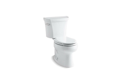 Kohler K3998-0, Comfort Height Two-Piece Toilet with Class Five Flush Technology and Left-hand Trip Lever, White, Elongated, 1.28 gpf, Wellworth Series