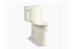 Kohler K3837-96, Comfort Height Two-Piece Toilet with AquaPiston Flush Technology and Left-Hand Trip Lever, Biscuit, Elongated, 1.28 gpf, Devonshire Series