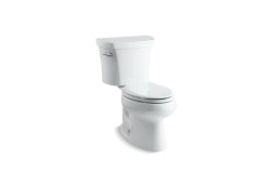 Kohler K3948-0, Comfort Height Two-Piece Toilet with Class Five Flush Technology and Left-hand Trip Lever, White, Elongated, 1.28 gpf, Wellworth Series