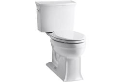Kohler K3551-0, Comfort Height Two-Piece Toilet with AquaPiston Flush Technology, Left-Hand Trip Lever, White, Elongated, 1.28 gpf, Archer Series