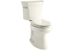 Kohler K3999-96, Comfort Height Two-Piece Toilet with Class Five Flush Technology and Left-hand Trip Lever, Biscuit, Elongated, 1.28 gpf, Highline Series