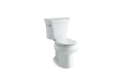 Kohler K3997-0, Comfort Height Two-Piece Toilet with Class Five Flush Technology and Left-hand Trip Lever, White, Round-Front, 1.28 gpf, Wellworth Series