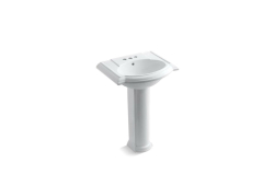 Kohler K2286-4-0, 24" Pedestal Bathroom Sink, 4" Center, White, Devonshire Collection