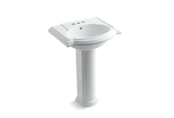 Kohler K2286-8-0, 24" Pedestal Bathroom Sink, 8" Center, White, Devonshire Collection