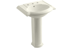Kohler K2286-8-96, 24" Pedestal Bathroom Sink, 8" Center, Biscuit, Devonshire Collection