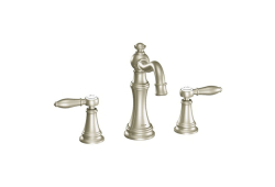 Moen TS42108BN, Two-Handle Widespread High Arc Bathroom Faucet, 8" - 16" Center, Brushed Nickel, 1.5 gpm, Weymouth Collection