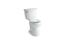 Kohler K3887-0, Comfort Height Two-Piece Toilet with AquaPiston Flush Technology and Left-Hand Trip Lever, White, Round-Front, 1.28 gpf, Cimarron Series
