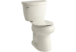 Kohler K3887-96, Comfort Height Two-Piece Toilet with AquaPiston Flush Technology and Left-Hand Trip Lever, Biscuit, Round-Front, 1.28 gpf, Cimarron Series
