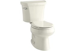 Kohler K3998-96, Comfort Height Two-Piece Toilet with Class Five Flush Technology and Left-hand Trip Lever, Biscuit, Elongated, 1.28 gpf, Wellworth Series