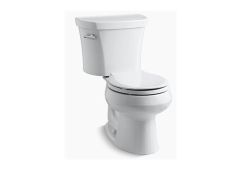 Kohler K3947-0, Two-Piece Toilet with Class Five Flush Technology and Left-hand Trip Lever, White, Round-Front, 1.28 gpf, Wellworth Series