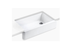 Kohler K6489-0, 35-11/16" x 21-9/16" x 9-5/8" Under-Mount Single-Bowl Kitchen Sink with Tall Apron, Stainless Steel, Whitehaven Collection