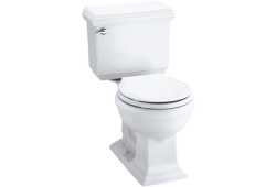Kohler K3986-0, Comfort Height Two-Piece Toilet with AquaPiston Flush Technology and Left-Hand Trip Lever, White, Round-Front, 1.28 gpf, Memoirs Series