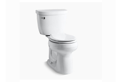 Kohler K3851-0, Comfort Height Two-Piece Toilet with AquaPiston Flush Technology and Left-Hand Trip Lever, White, Round-Front, 1.28 gpf, Cimarron Series