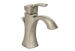 Moen 6903BN, Single-Handle Centerset Bathroom Faucet with Metal Pop-Up Drain, 4" Center, Brushed Nickel, 1.5 gpm, Voss Collection