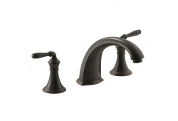 Kohler KT398-4-2BZ, Two-Handle Deck Mount Bath Tub Faucet Trim for High-Flow Valve, 9" Non-Diverter Spout, Oil-Rubbed Bronze, 16 gpm, Devonshire Collection