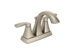 Moen 6901BN, Two-Handle Centerset Bathroom Faucet with Metal Pop-Up Drain, 4" Center, Brushed Nickel, 1.5 gpm, Voss Collection