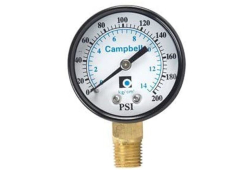 2" x 1/4" Brass Pressure Gauge, Lead-Free, 200 PSI
