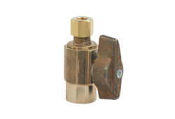 1/2" x 1/4" Brass 1/4 Turn Straight Ball Stop, Sweat x Compression