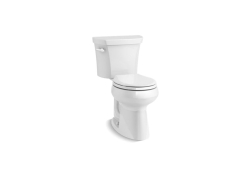 Kohler K5481-0, Comfort Height Two-Piece Toilet with Class Five Flush Technology and Left-hand Trip Lever, White, Round-Front, 1.28 gpf, Highline Series