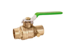 1/2" Brass Ball Valve, Full Port, Lead- Free, with Drain, Copper x Copper