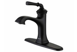 Bathroom Sink Faucet, One-Handle, Modern Single Hole , Optional Deckplate, Matte Black, 1.2 GPM