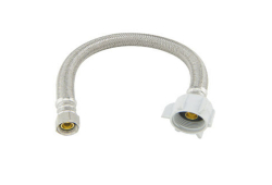 12" Braided Stainless Steel Toilet Connector w/ Metal Nut (3/8" Compression x 7/8" Ballcock)