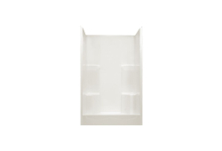 Fiberglass Shower with Two Molded Seats, One-piece, White, 48" X 36"Center Drain, 6" Threshold