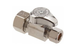 1/2" Nom Compression x 3/8" O.D. Compression 1/4 Turn Straight Stop, Chrome Plated
