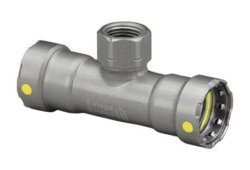 1-1/4" X 1-1/4" X 3/4" Female Reducer Tee, Carbon Steel, Press x Press x Female