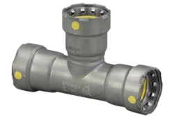 1-1/2" x 1-1/2" x 1" Press Reducer Tee, Carbon Steel, Press x Press x Press