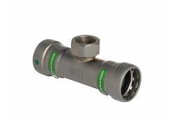 1-1/2" X 1-1/2" X 1/2" Press Reducing Tee, Carbon Steel, Press x Press x Female