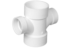 4" x 4" x 2" x 2" PVC Double Reducing Sanitary Tee, Type DWV, Plastic x Plastic x Plastic x Plastic